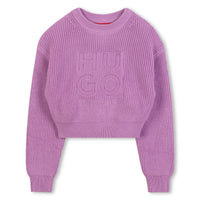 Thumbnail for HUGO Sweter para niña y teen lila logo al frente al tono