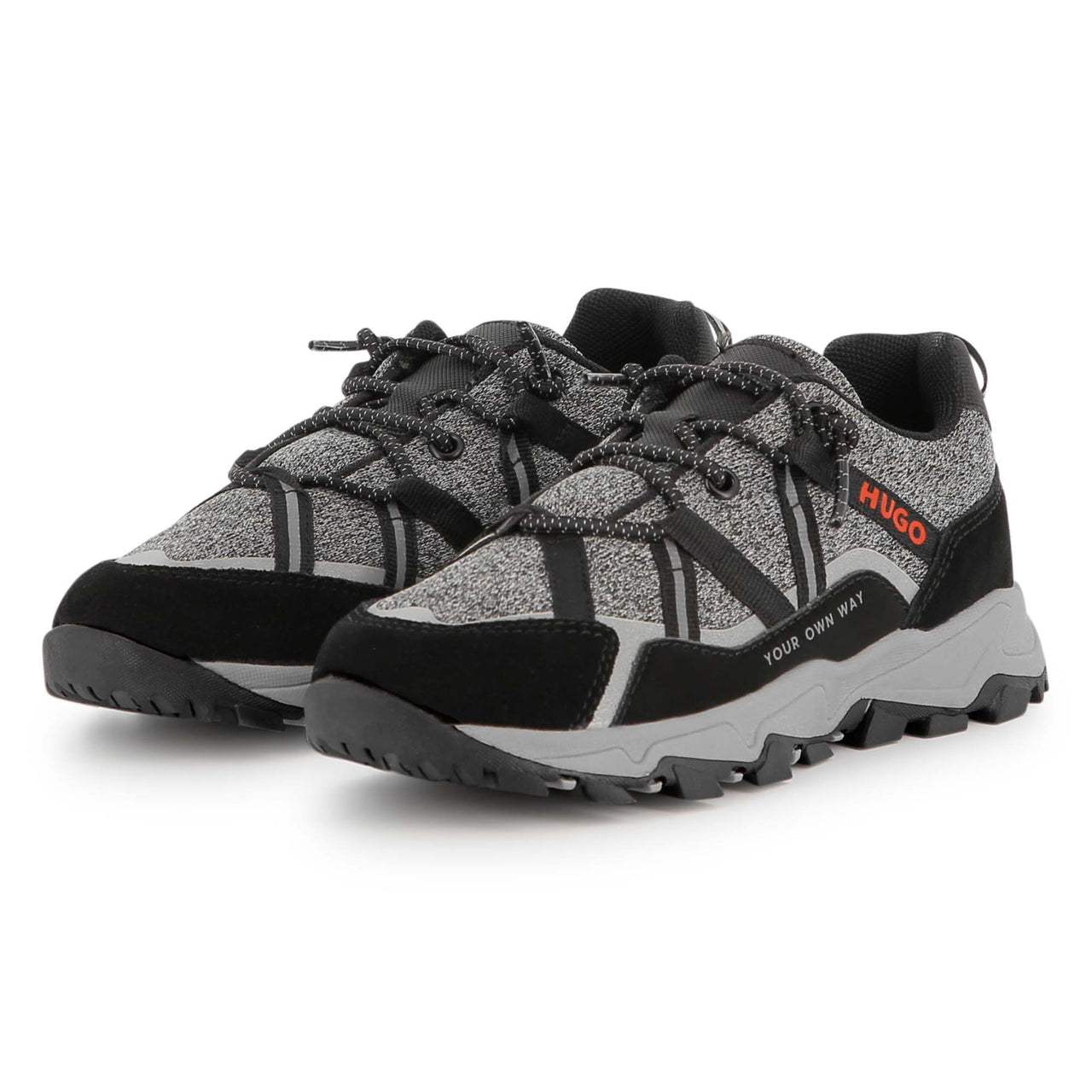 HUGO Tenis para niño y teen color gris y negro agujetas cruzadas