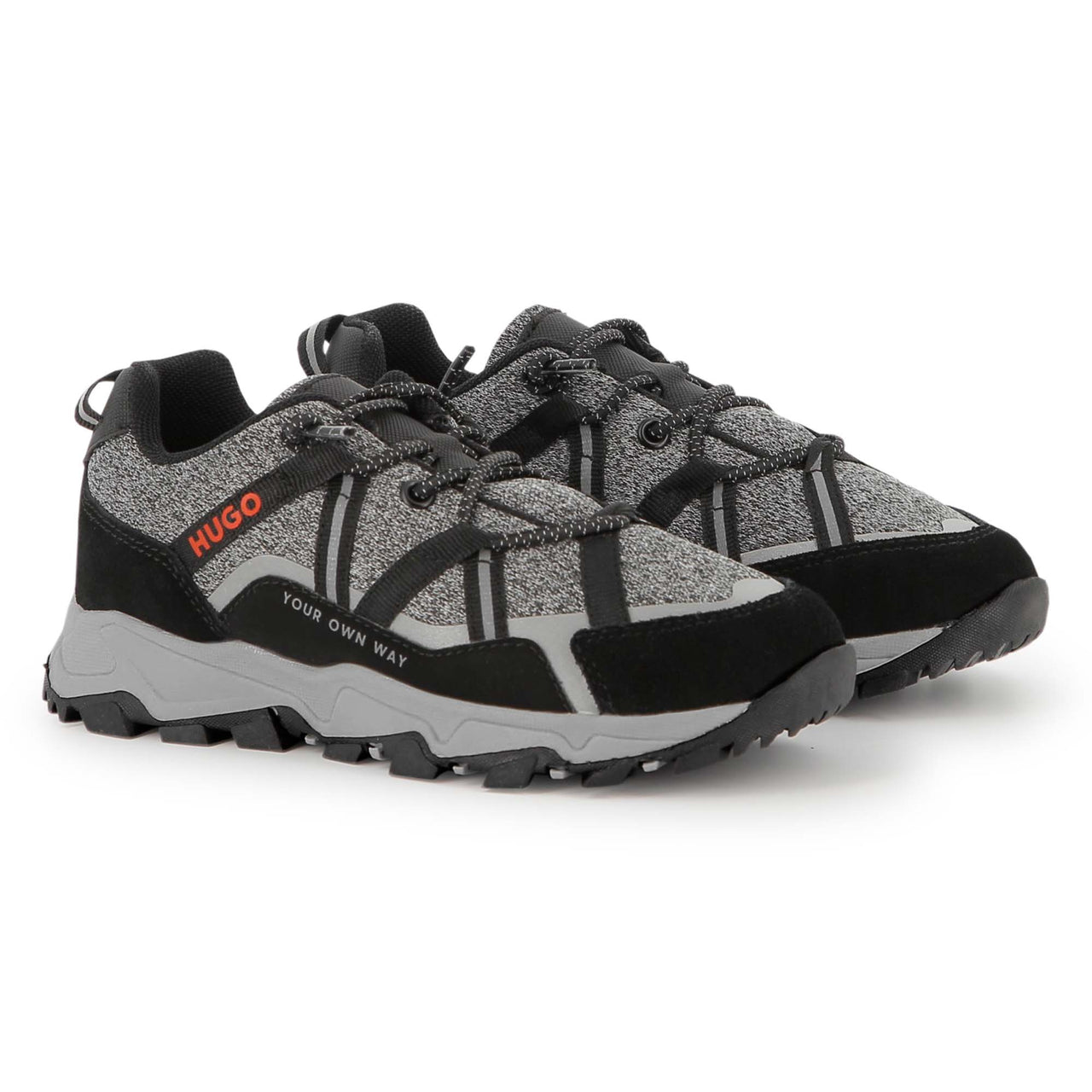 HUGO Tenis para niño y teen color gris y negro agujetas cruzadas