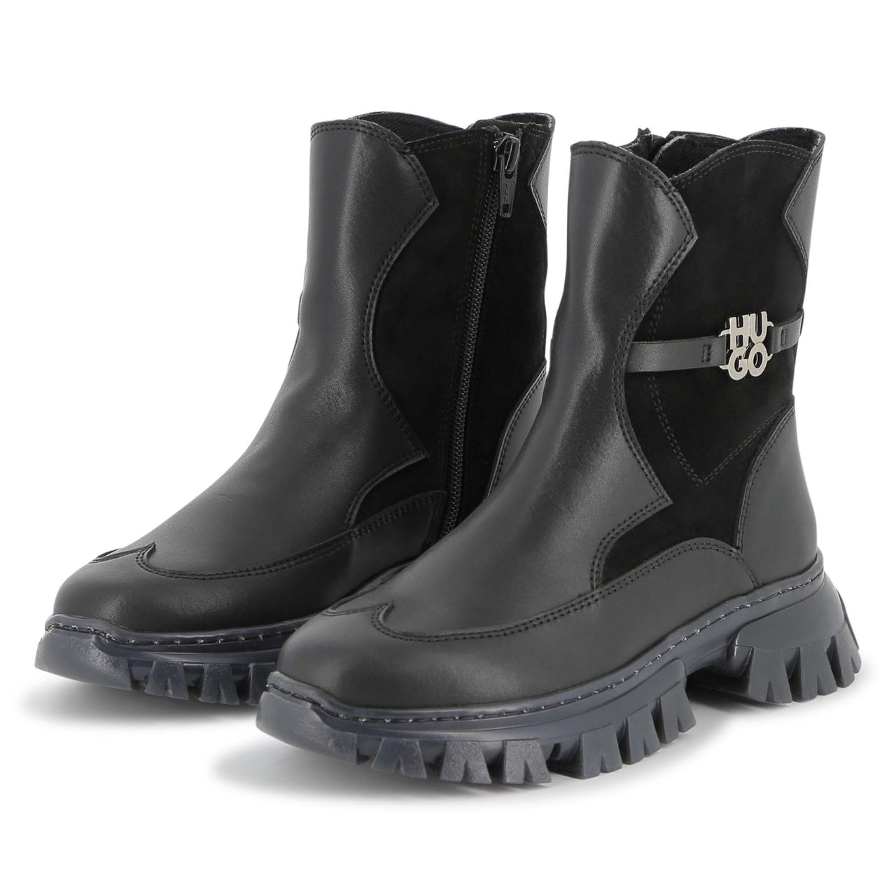HUGO Botin para niño y teen color negro logo herrage