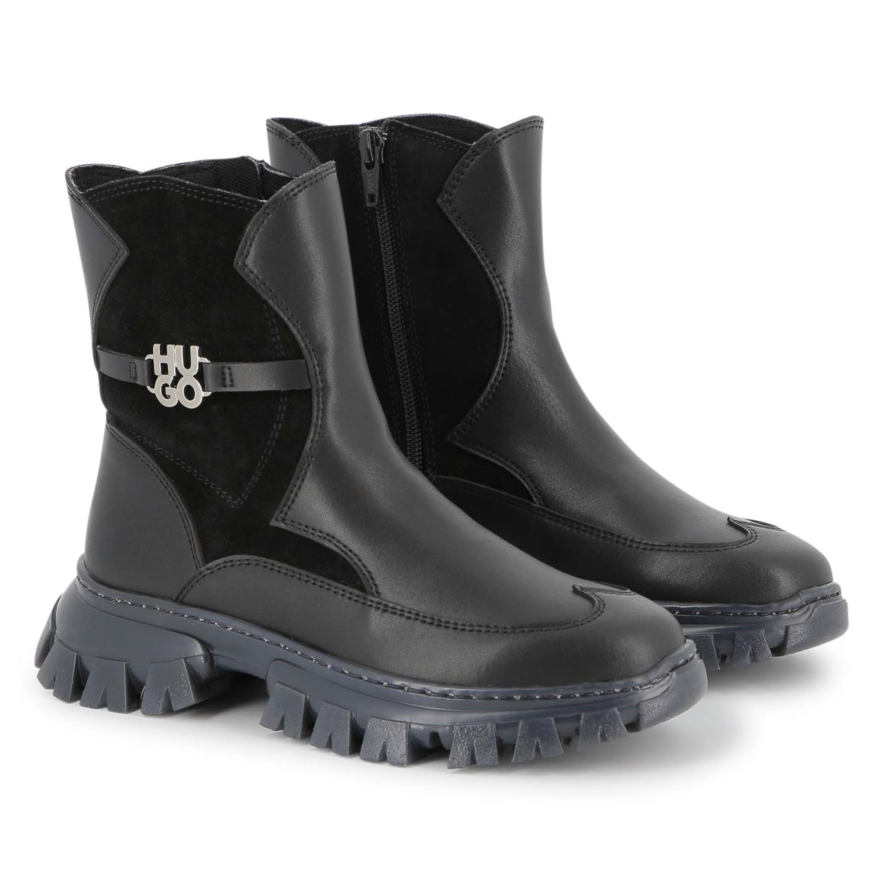 HUGO Botin para niño y teen color negro logo herrage