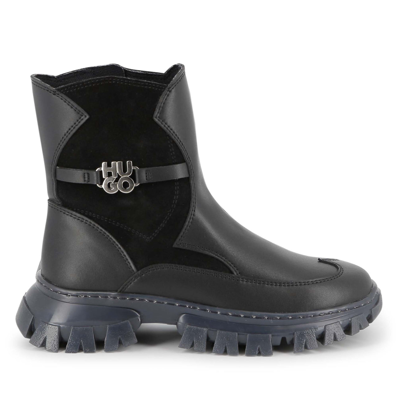 HUGO Botin para niño y teen color negro logo herrage