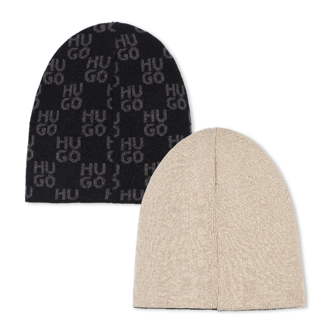 HUGO Gorro de frio reversible para niño y teen unisex color negro y beige
