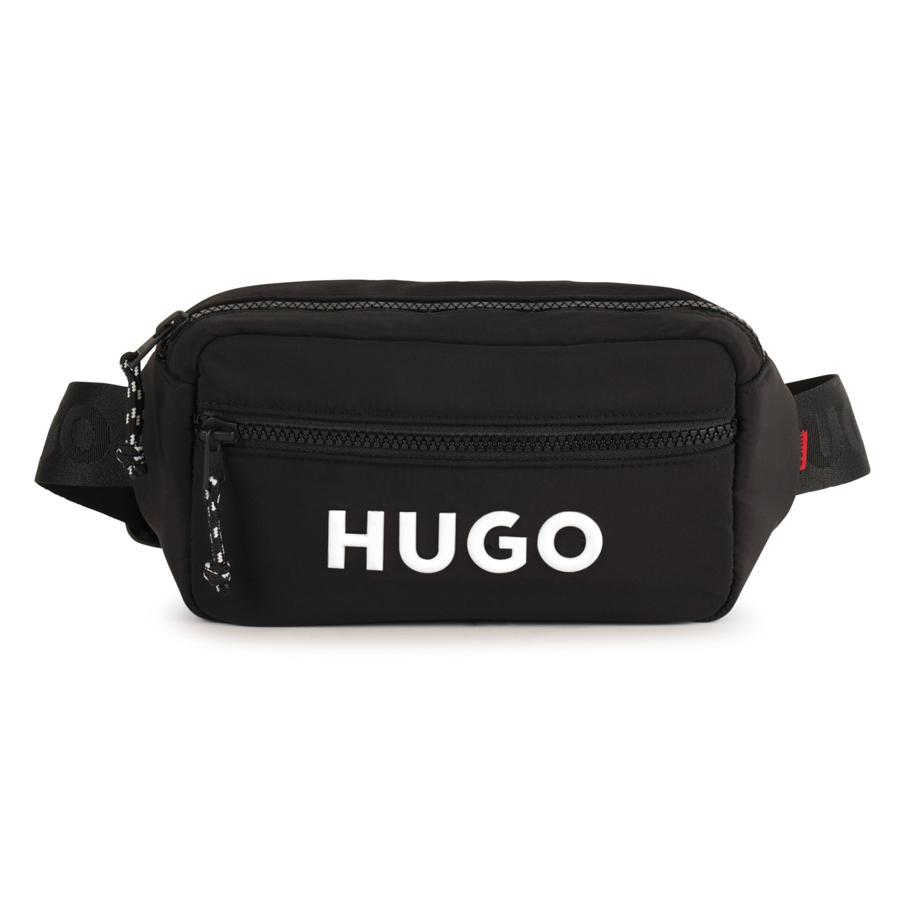 HUGO cangurera para niño y teen negra logo en blanco, ajustable