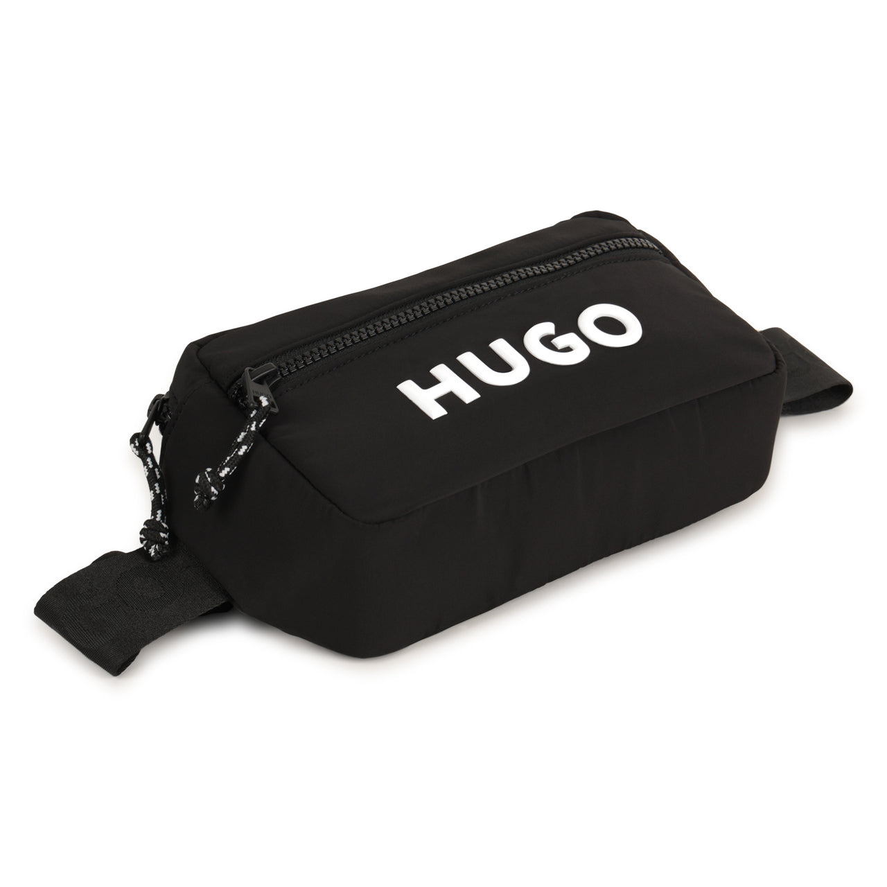 HUGO cangurera para niño y teen negra logo en blanco, ajustable