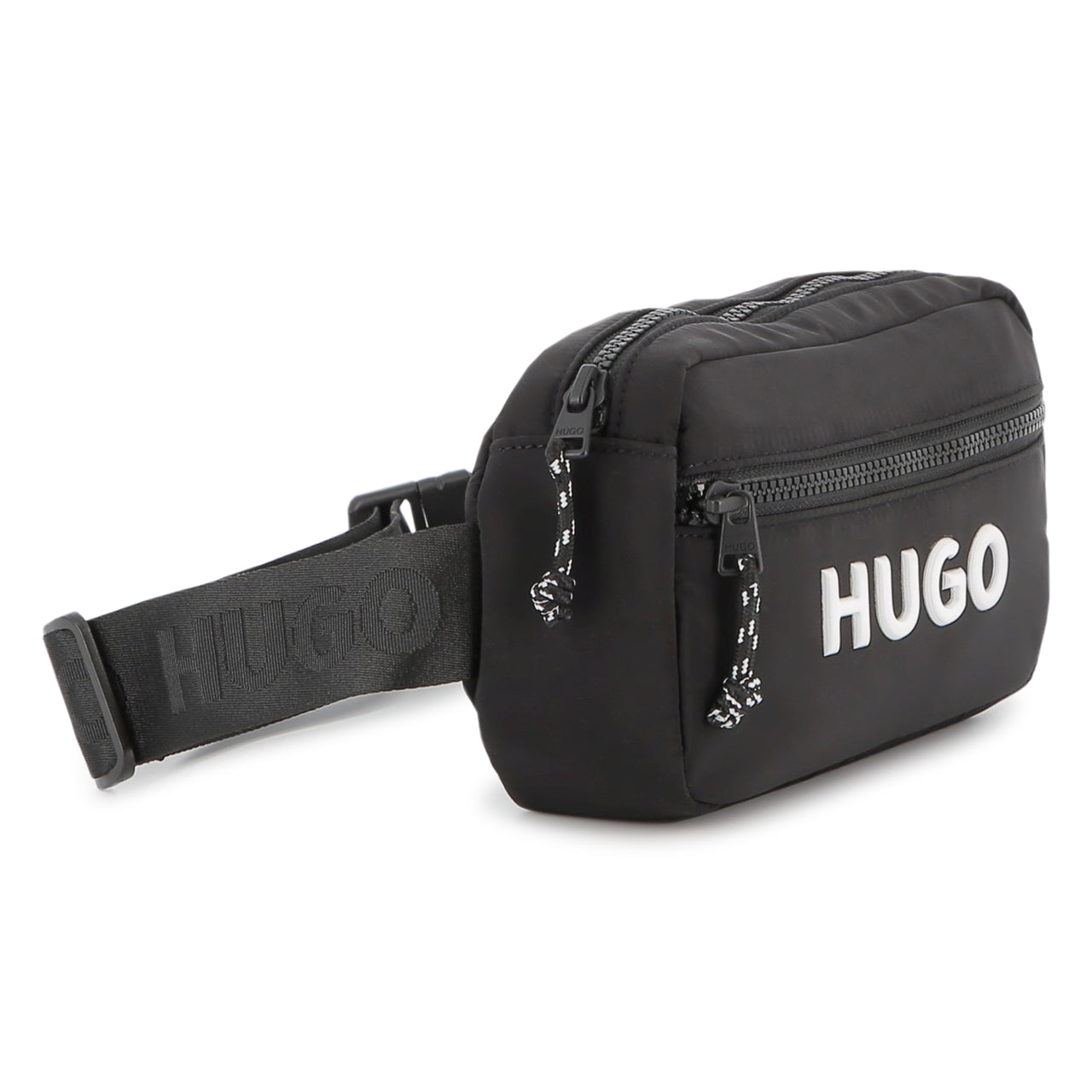 HUGO cangurera para niño y teen negra logo en blanco, ajustable
