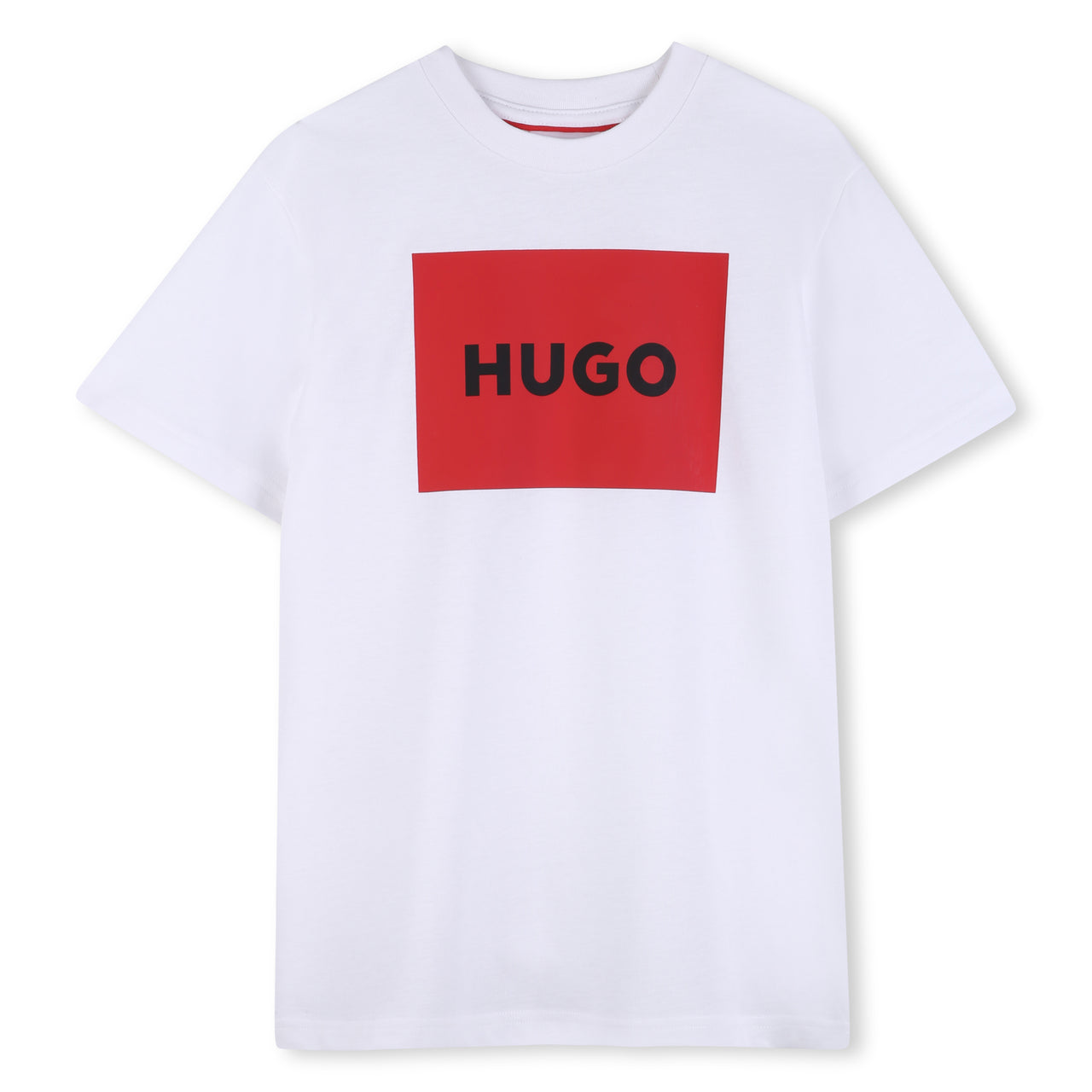 HUGO Playera para niño y teen Color blanco, logo al frente en rojo, permanent