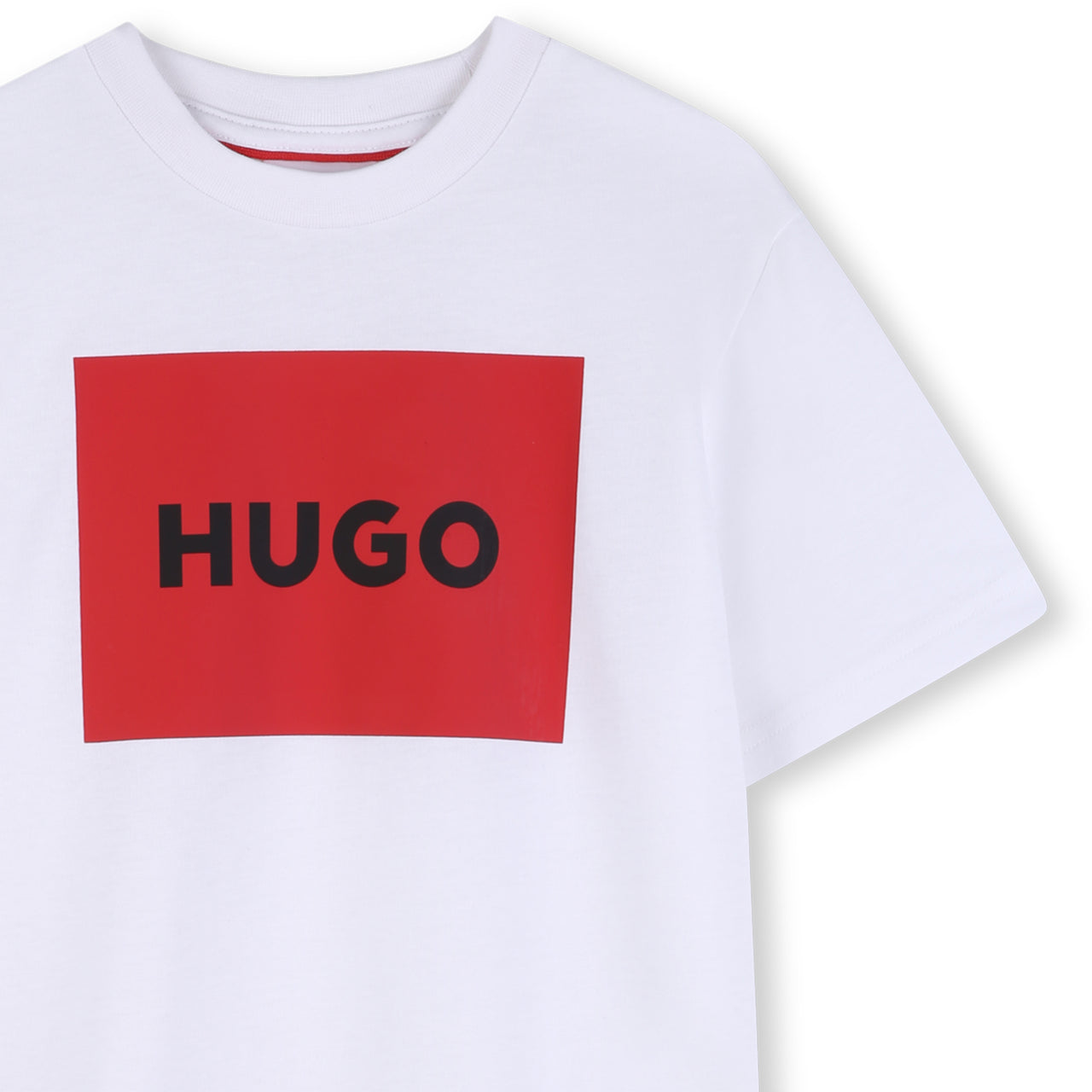 HUGO Playera para niño y teen Color blanco, logo al frente en rojo, permanent
