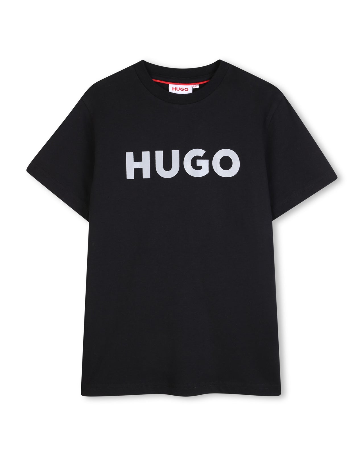 HUGO Playera para niño y teen negra logo al frente blanco