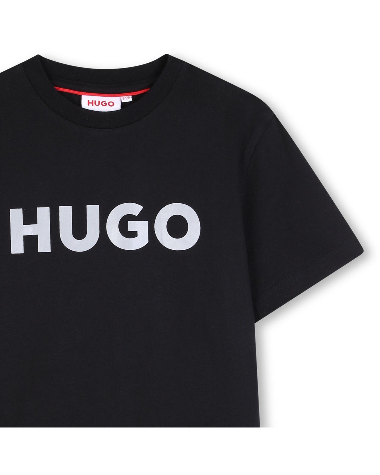 HUGO Playera para niño y teen negra logo al frente blanco