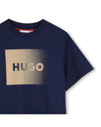 Thumbnail for HUGO Playera para niño y teen azul, logo difuminado