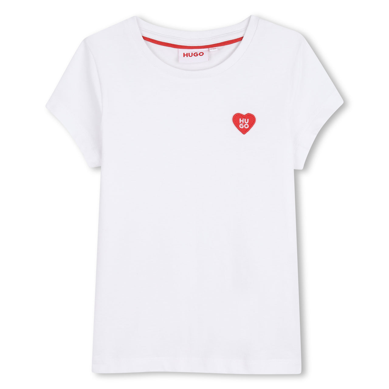HUGO Playera para niña y teen Color blanco con logo de corazon