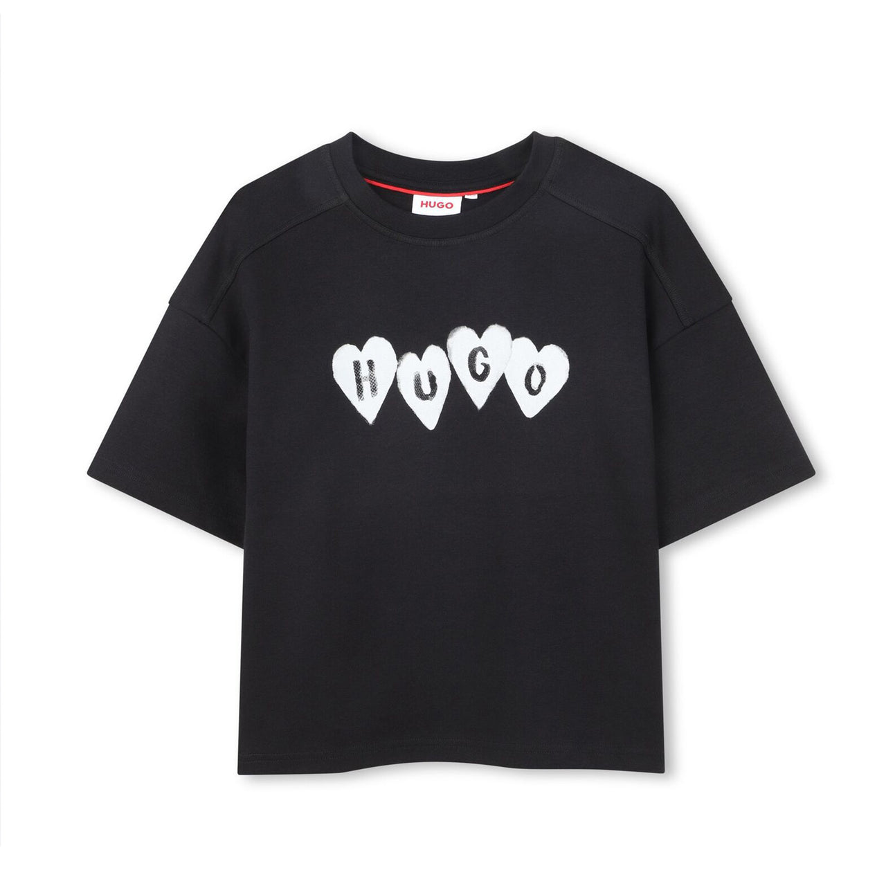 HUGO Playera para niña y teen Color negro print logo