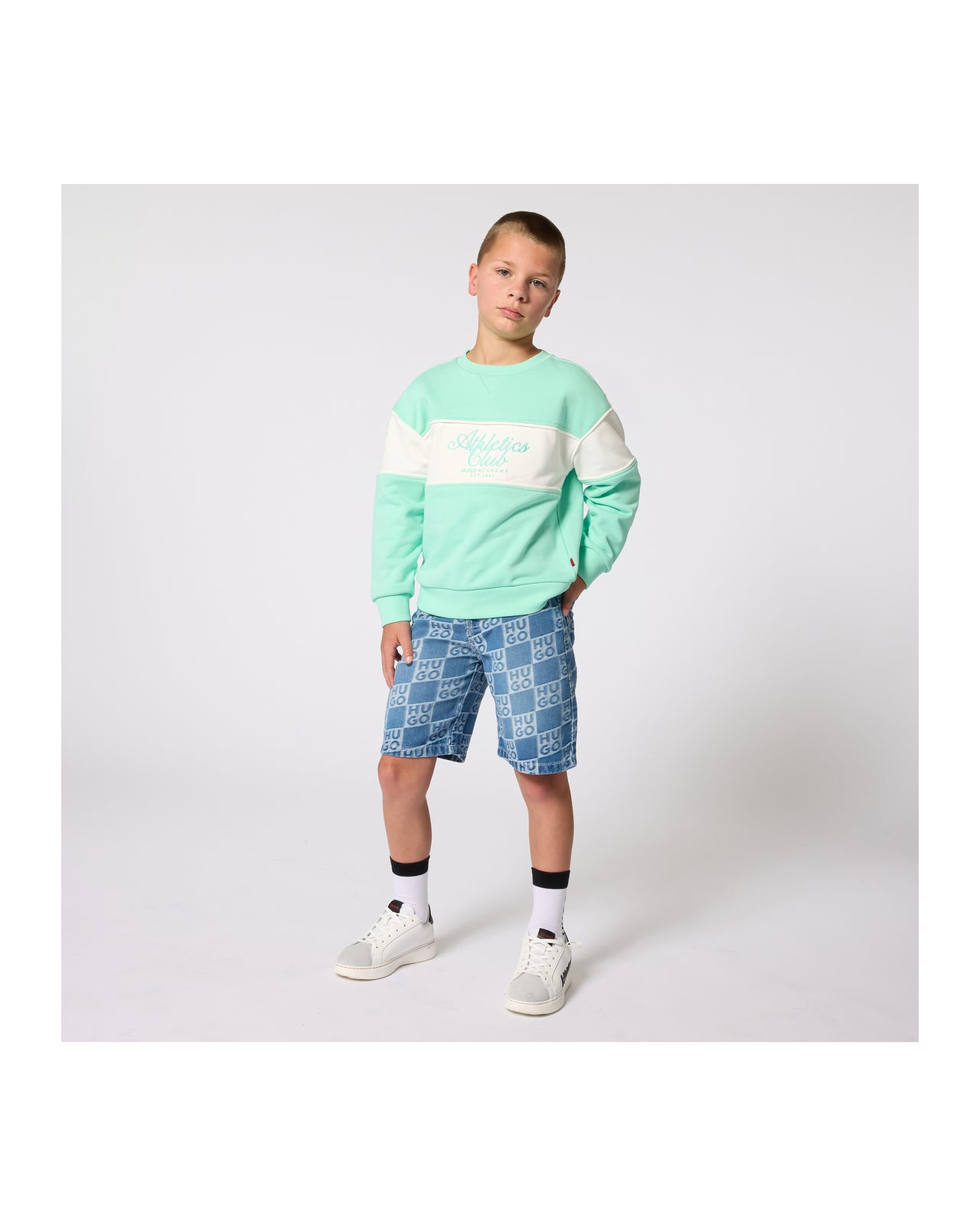 HUGO tenis para niño y teen con agujetas blancos logo realzado en blanco