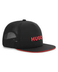 Thumbnail for HUGO Gorra negra para niño y teen unisex logo con en relieve vicera plana