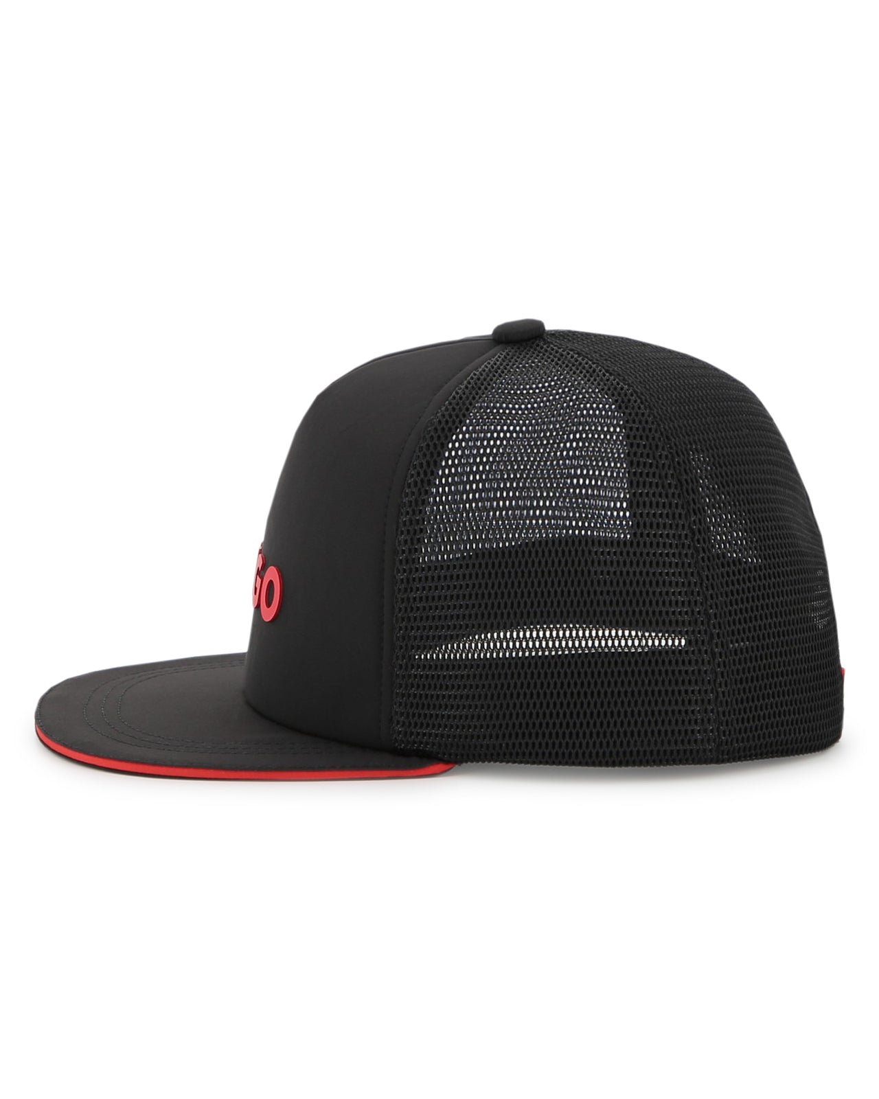 HUGO Gorra negra para niño y teen unisex logo con en relieve vicera plana