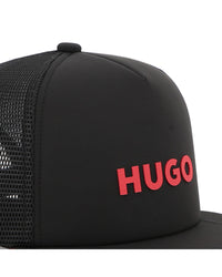 Thumbnail for HUGO Gorra negra para niño y teen unisex logo con en relieve vicera plana