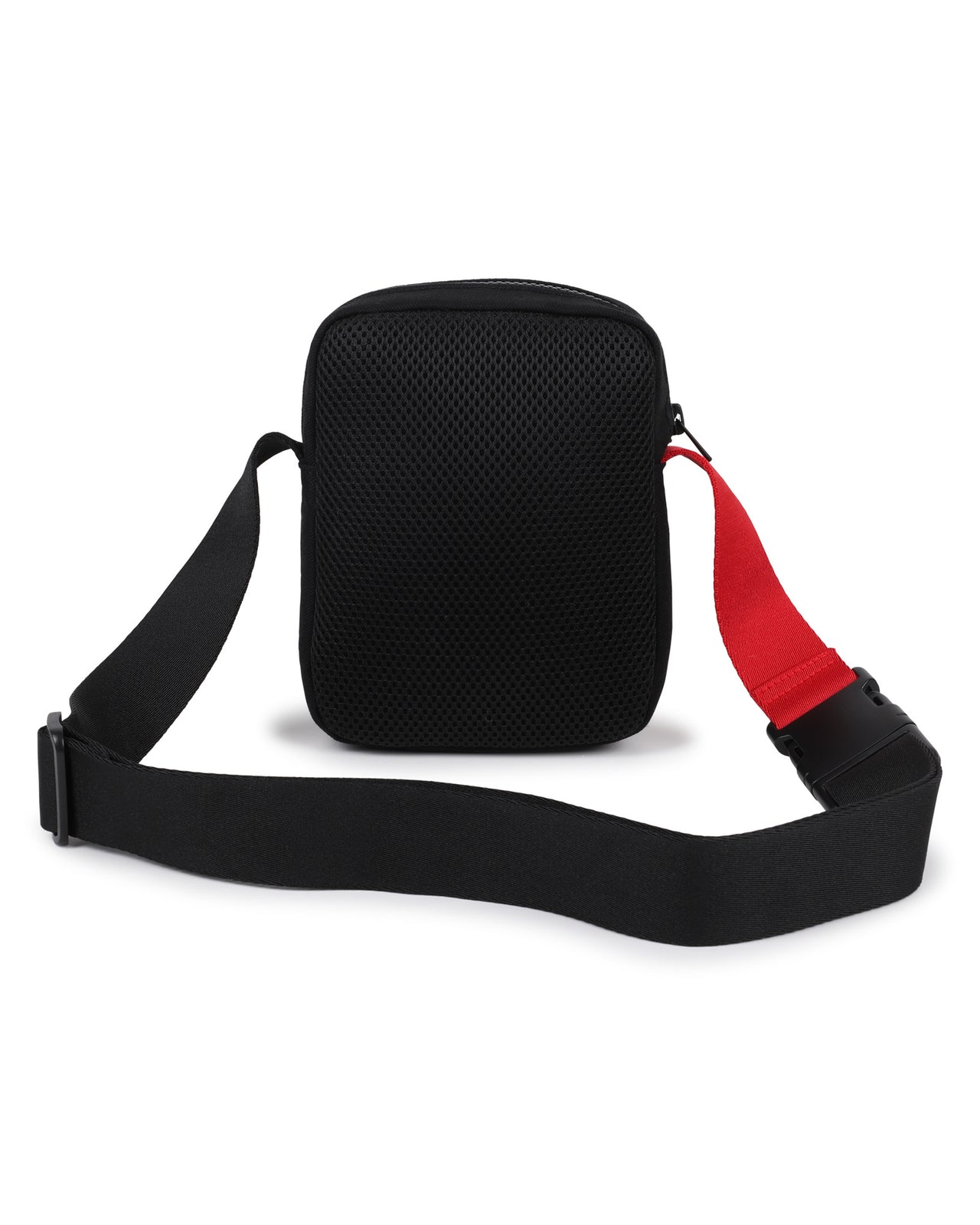 HUGO cross body o pasaportera para niño y teen negra logo rojo