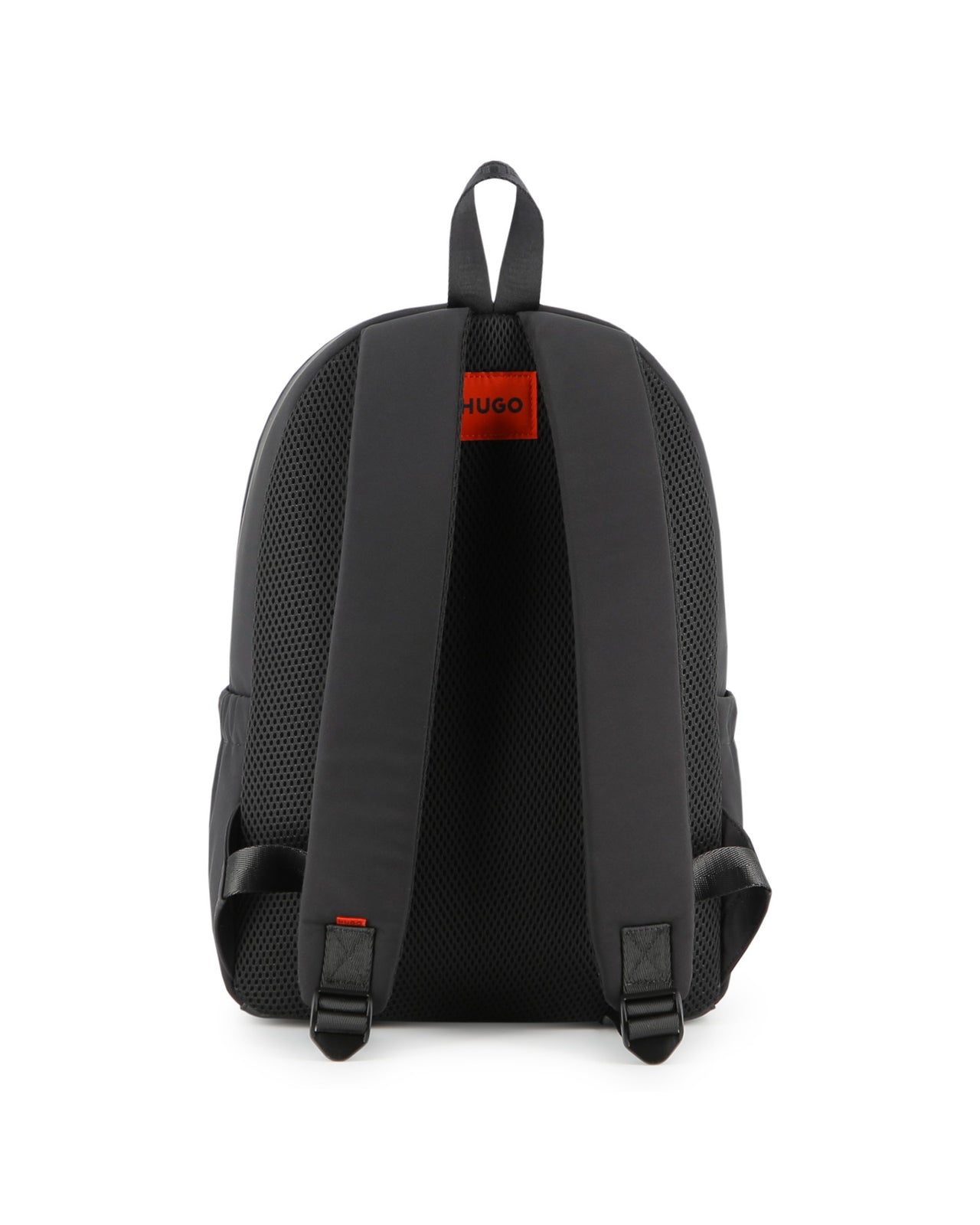 HUGO backpack en color negro, bolsas laterales y una frontal, luego al frente reflejante