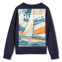 Thumbnail for HUGO sudadera para niño y teen azul estampado, velero en la espalda
