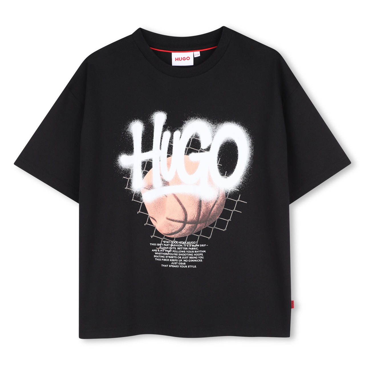 HUGO playera para niño y teen negra big logo basketball