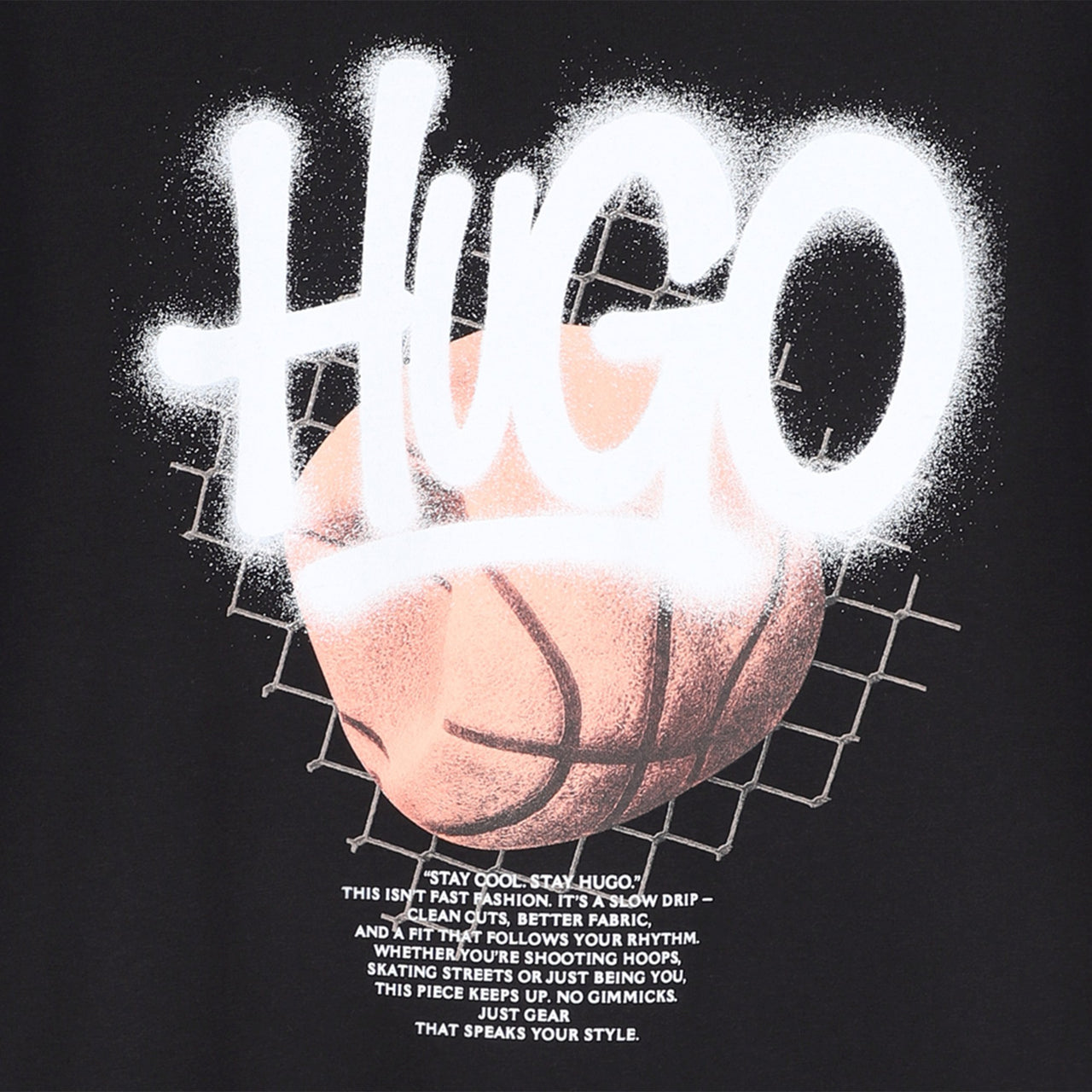 HUGO playera para niño y teen negra big logo basketball
