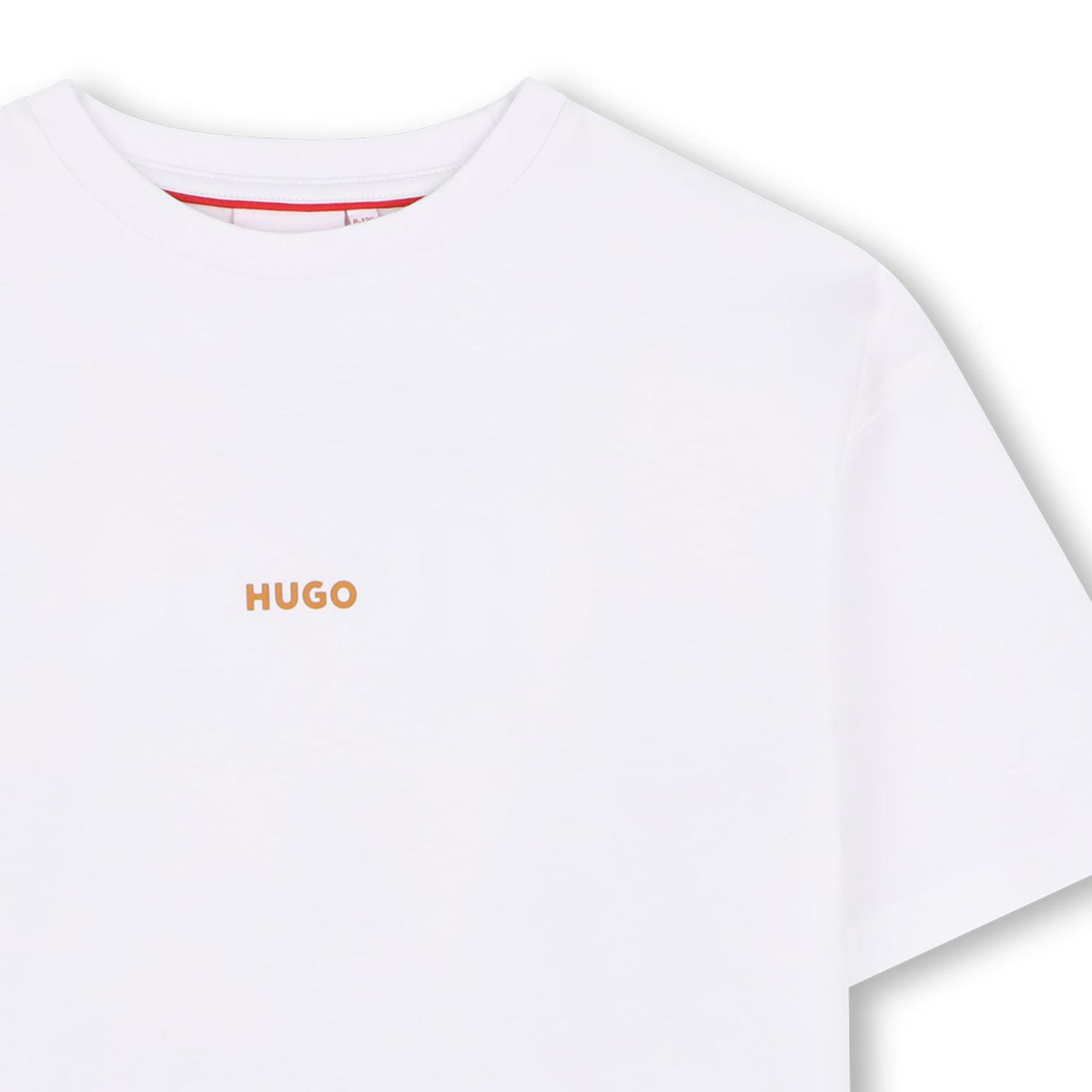 HUGO playera para niño y teen blanca pequeño logo al frente big ocean print en espalda