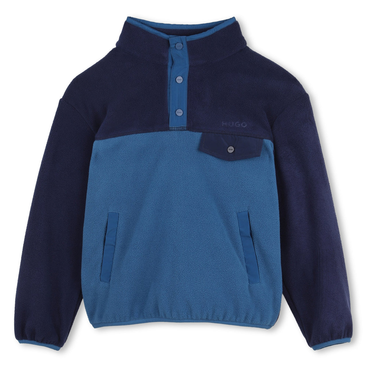 HUGO sudadera para nñ–o y teen fleese 2 tonos de azul, logo en espalda
