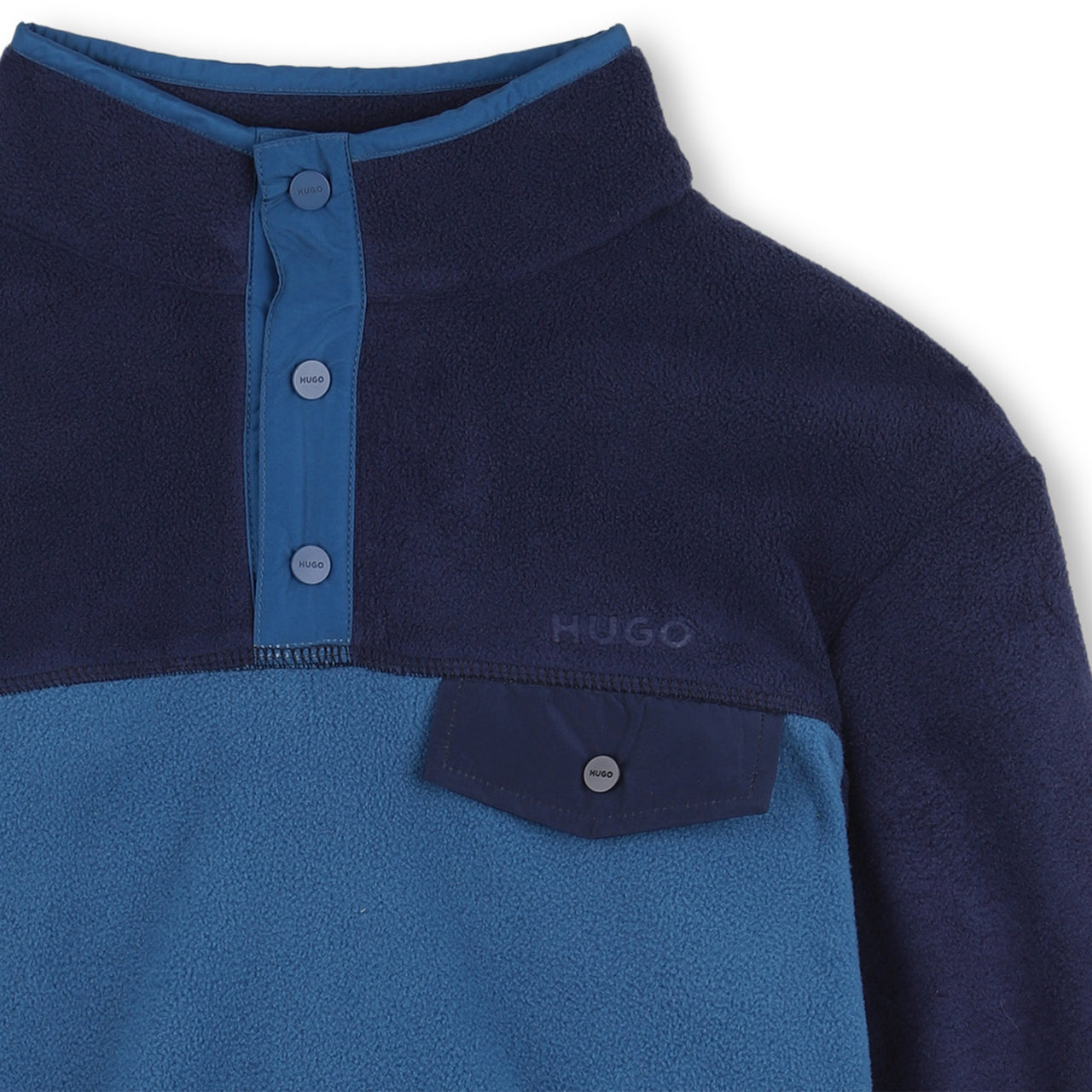 HUGO sudadera para nñ–o y teen fleese 2 tonos de azul, logo en espalda