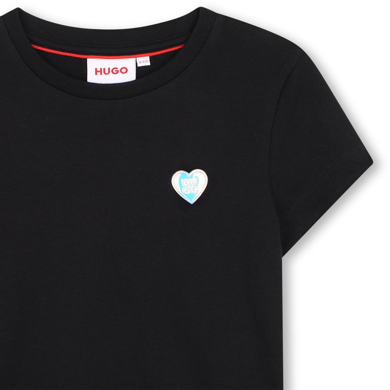 HUGO playera para niña y teen negra pequeño corazon al frente