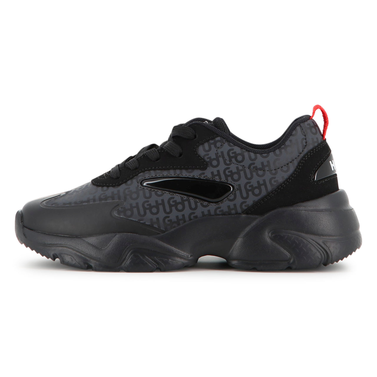 HUGO Tenis para niño y teen con agujetas, color negro, allover print logo