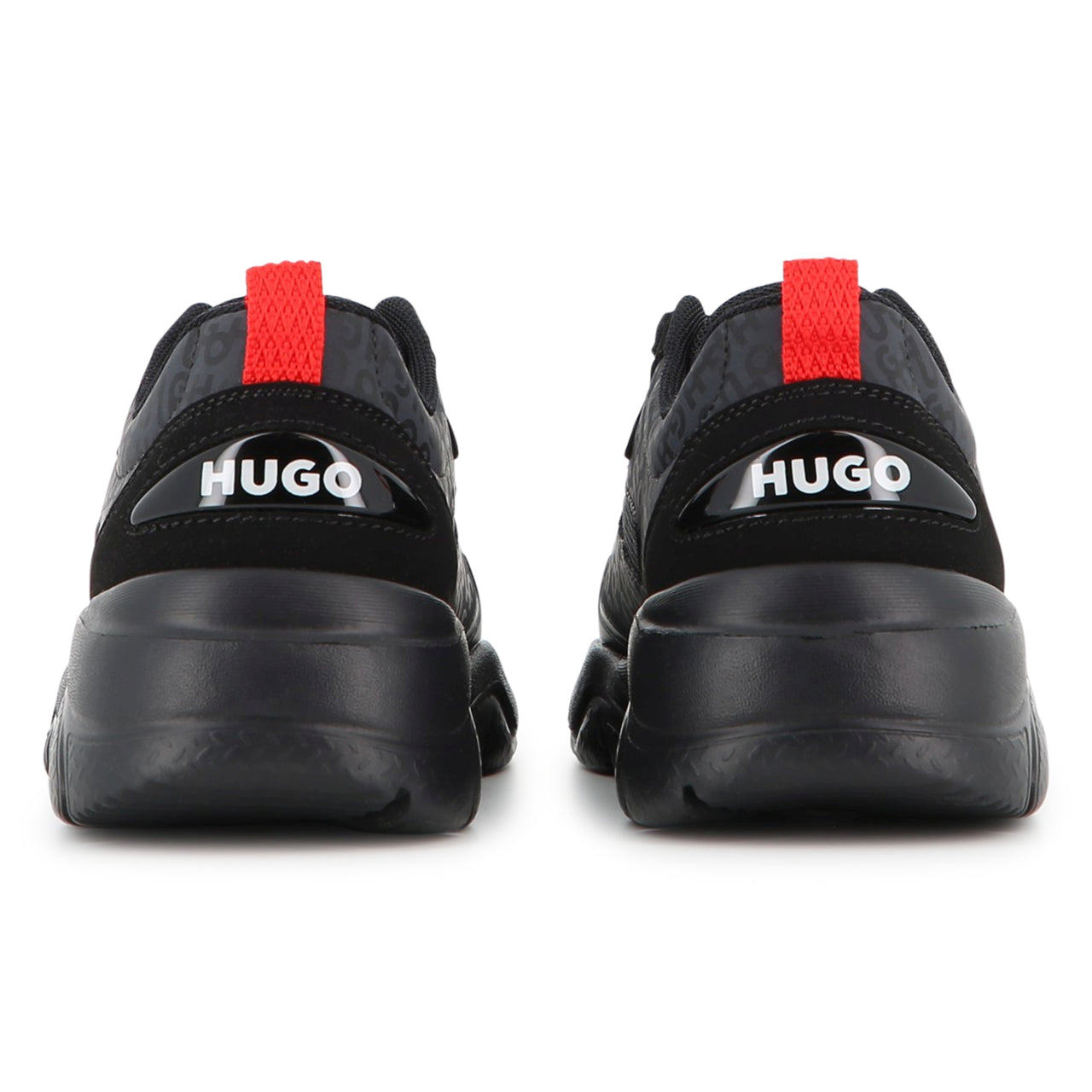 HUGO Tenis para niño y teen con agujetas, color negro, allover print logo