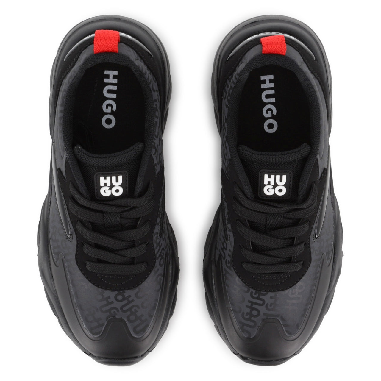 HUGO Tenis para niño y teen con agujetas, color negro, allover print logo