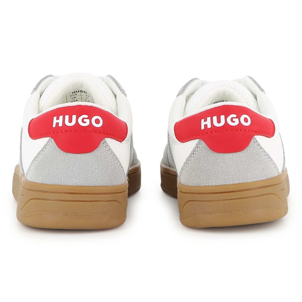 HUGO Tenis para niño y teen con agujetas, color blanco, detalles rojos y grises
