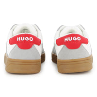 Thumbnail for HUGO Tenis para niño y teen con agujetas, color blanco, detalles rojos y grises