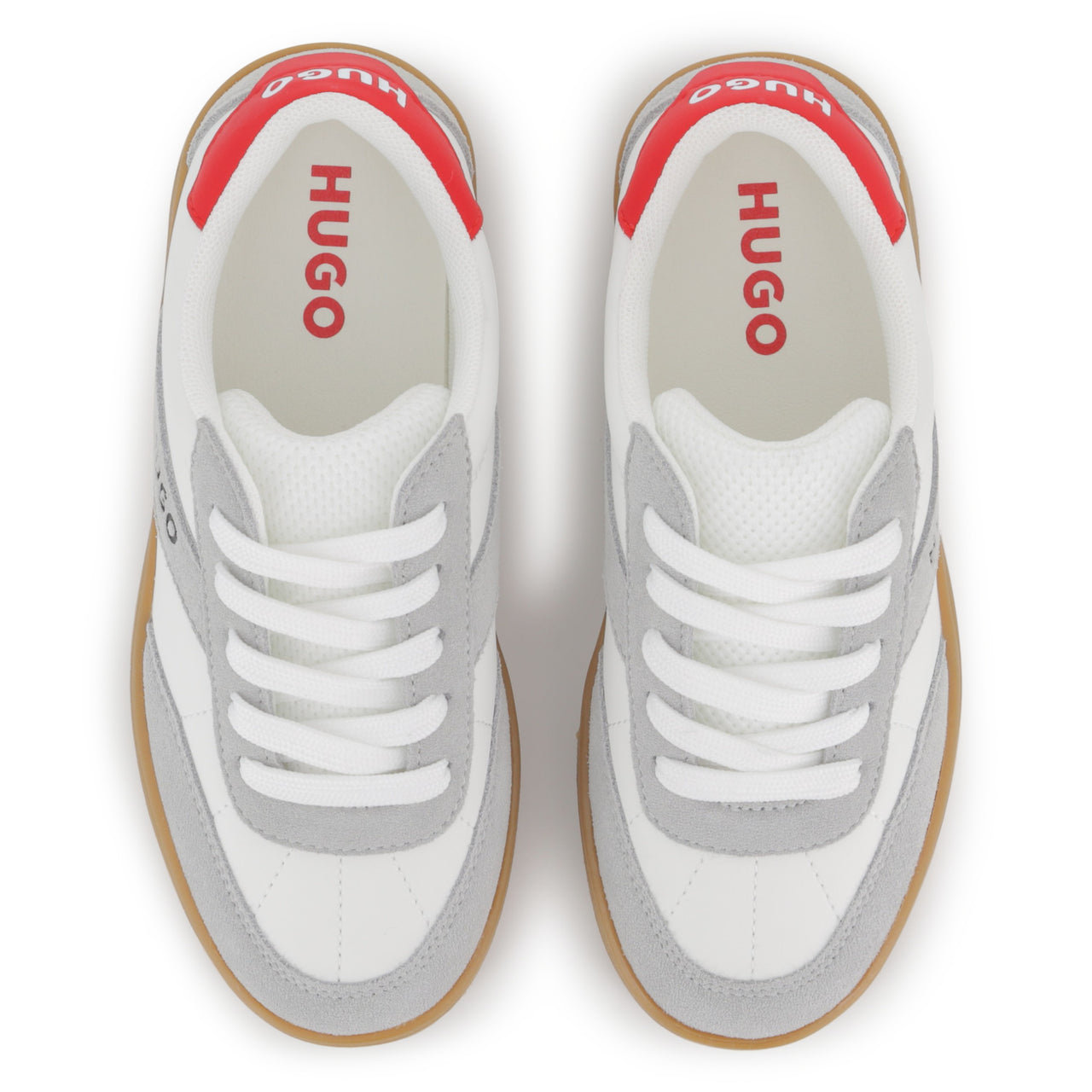 HUGO Tenis para niño y teen con agujetas, color blanco, detalles rojos y grises