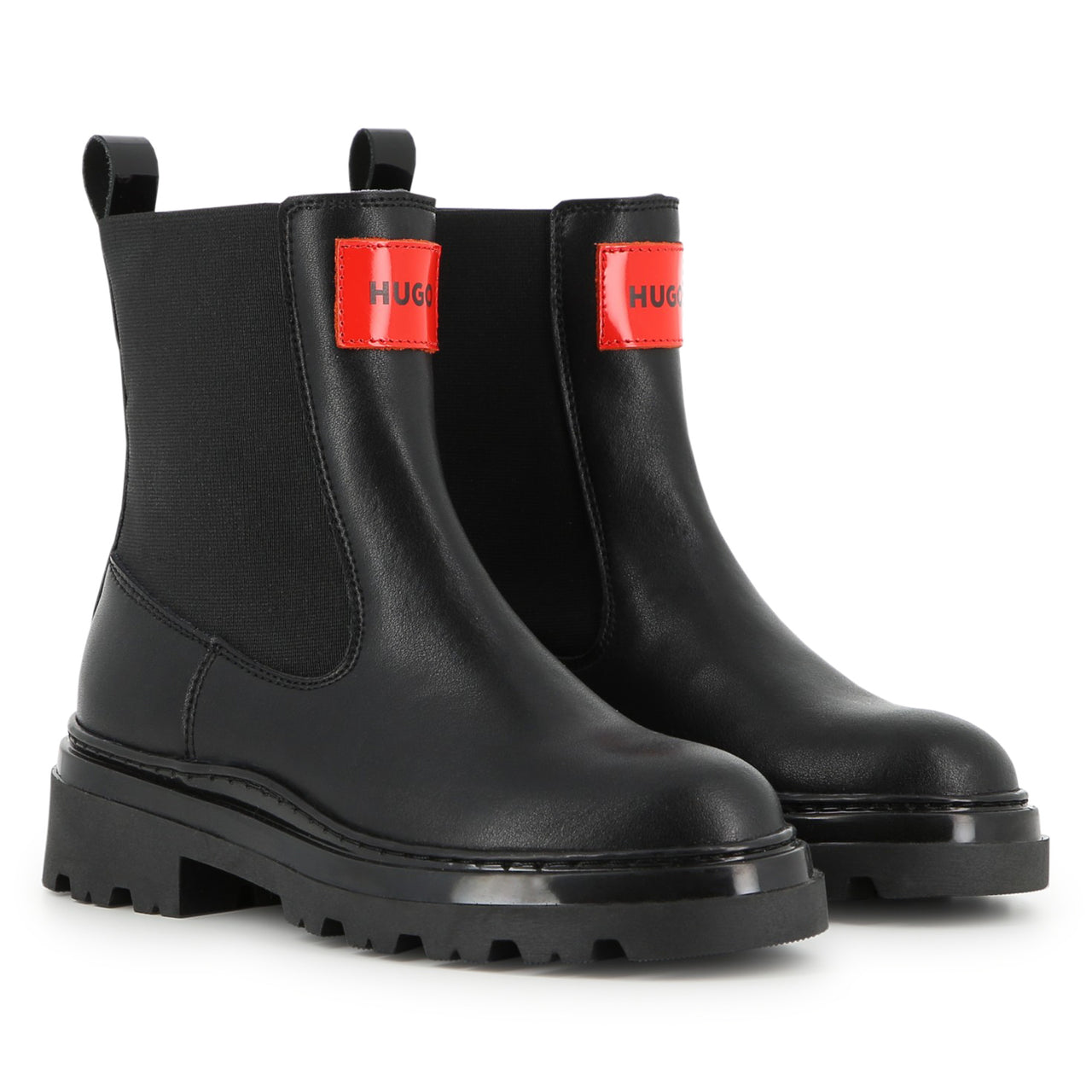 HUGO Botin para niño y teen unisex negro logo tipo parche al frente