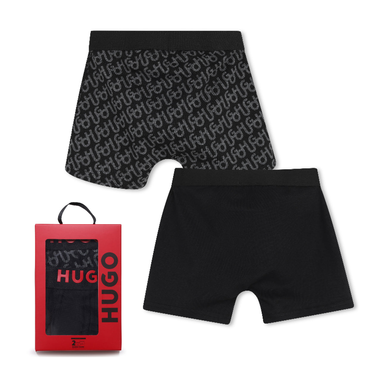 HUGO Set de 2 boxers negro para niño y teen liso otro allover print