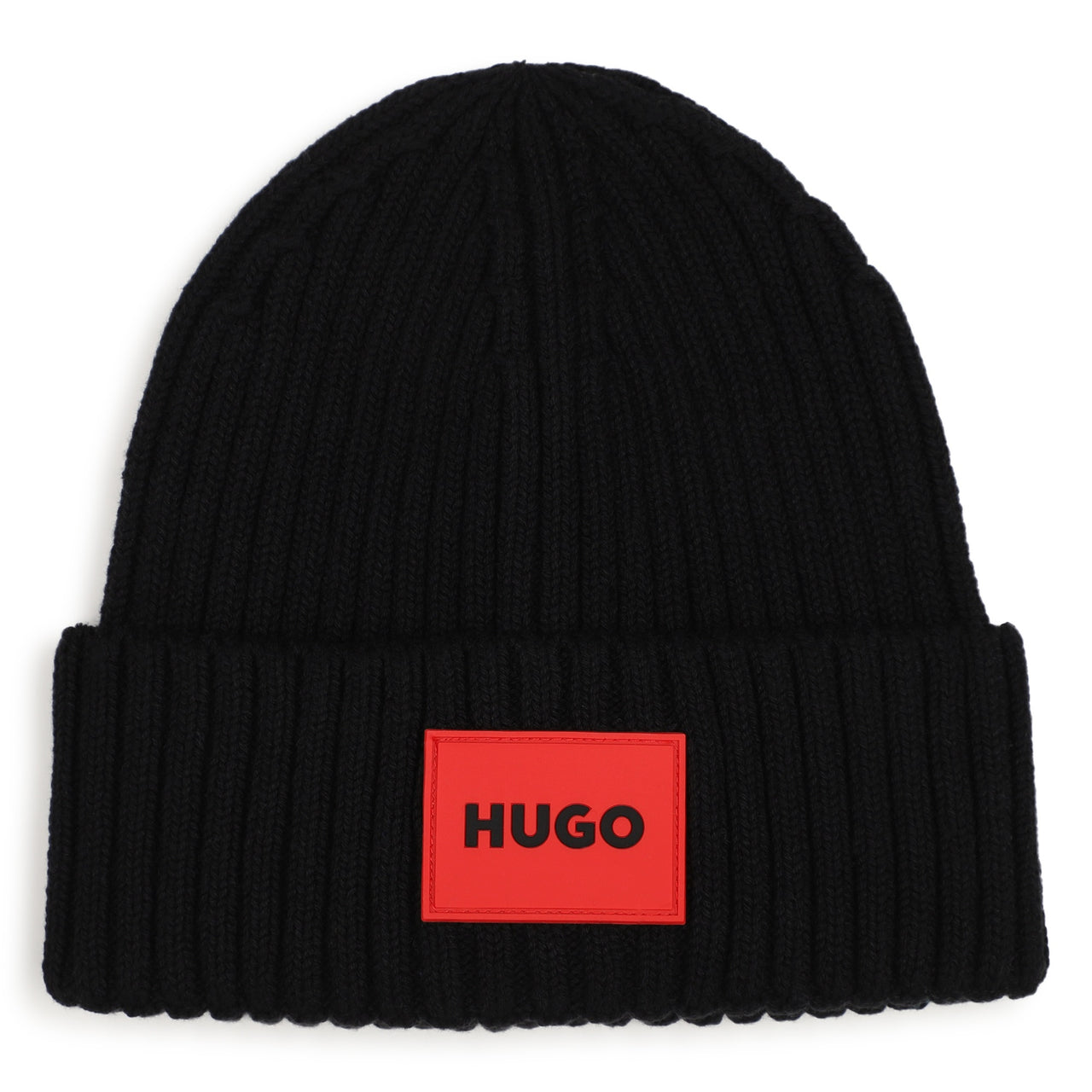 HUGO Gorro para niño negro logo tipo parche rojo al frente
