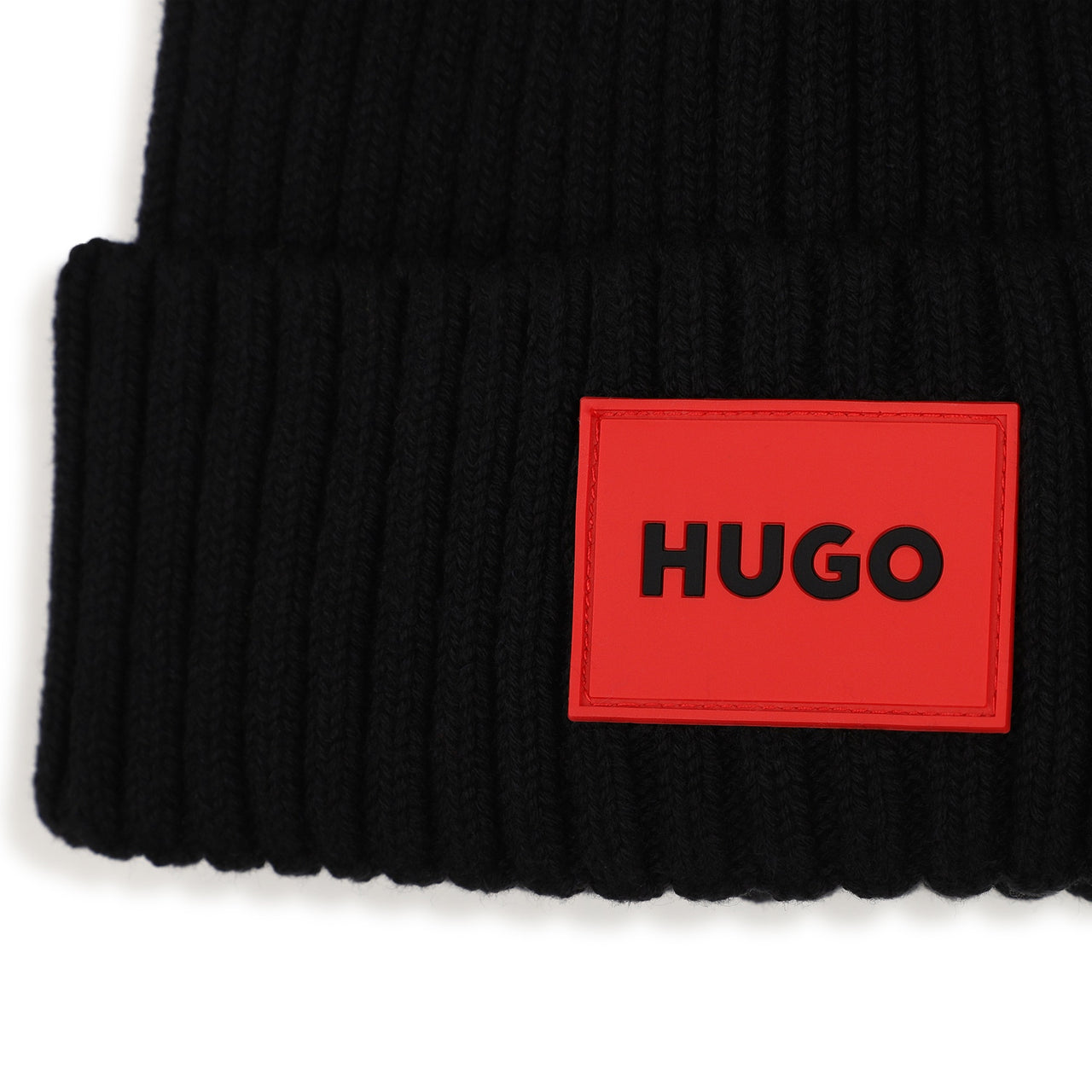 HUGO Gorro para niño negro logo tipo parche rojo al frente