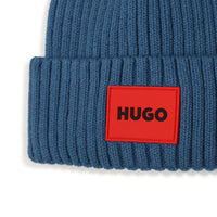 Thumbnail for HUGO Gorro para niño azul logo tipo parche rojo al frente