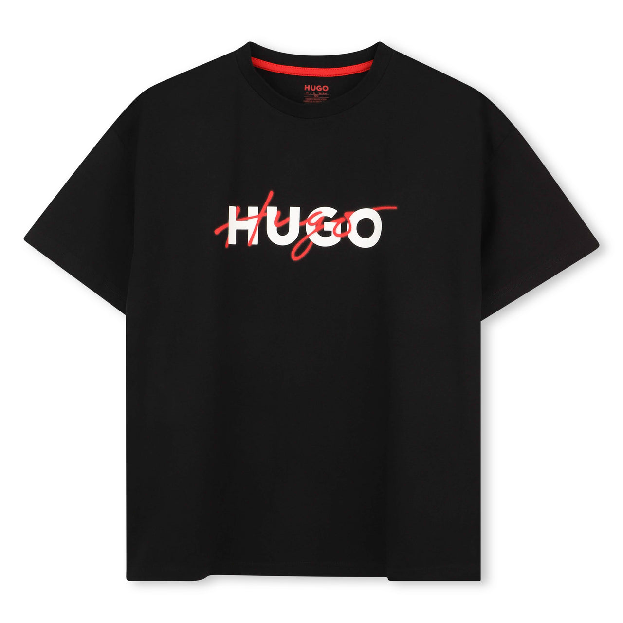 HUGO Playera negra para niño doble firma