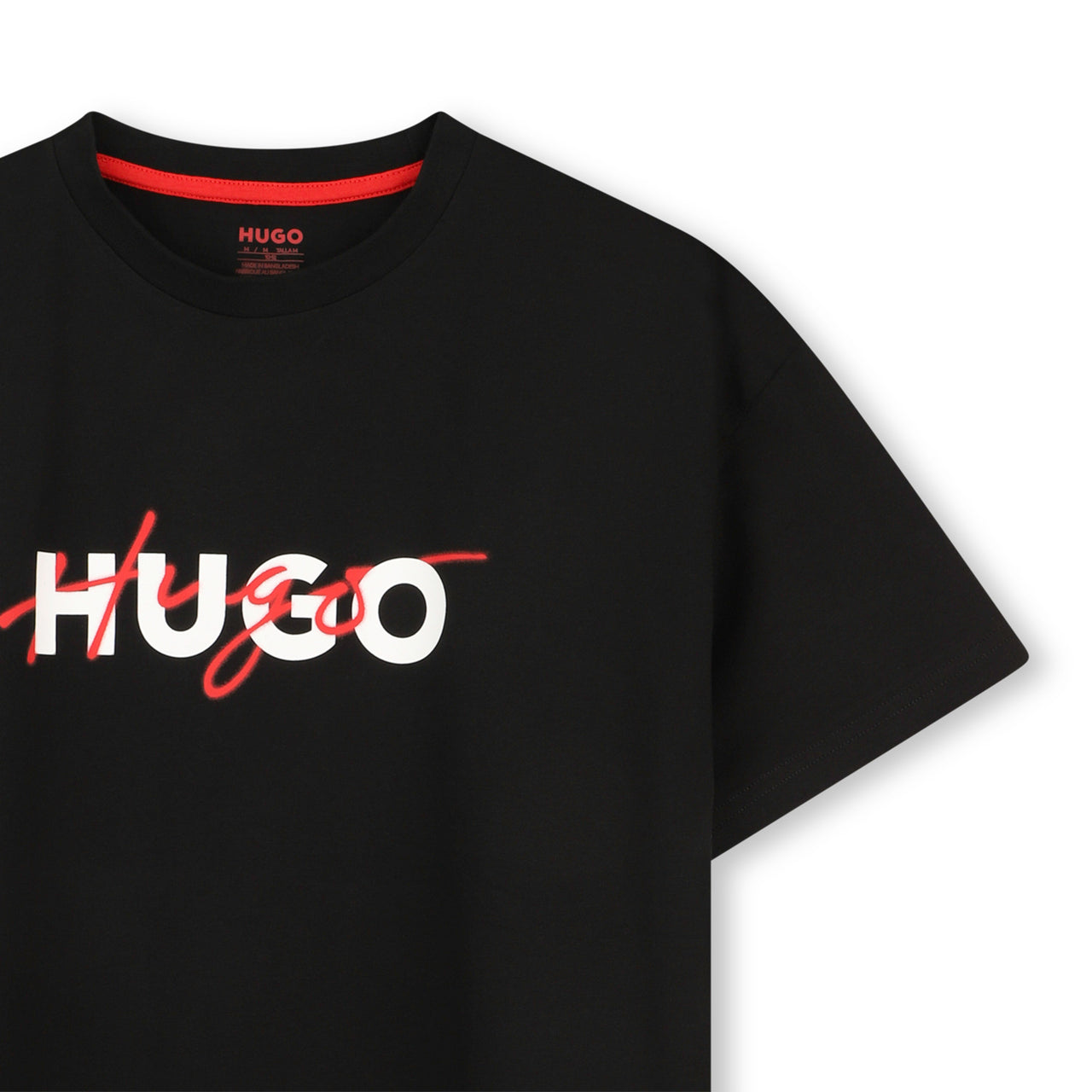 HUGO Playera negra para niño doble firma