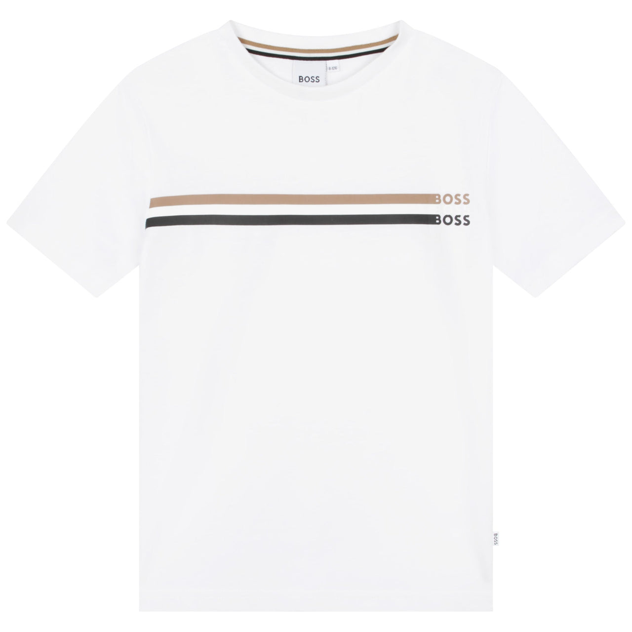 PLAYERA BLANCA HUGO BOSS MANGA Y HOMBRO CON LETRAS.