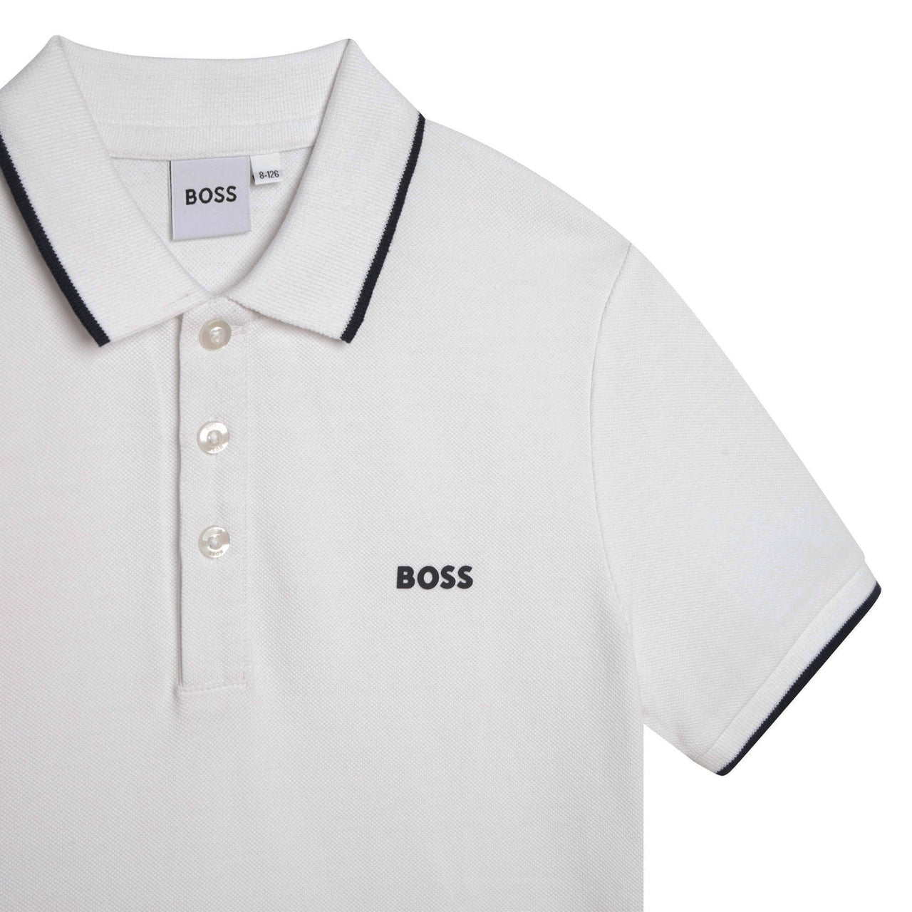 Playera Polo para niños y adolescentes blanca Boss