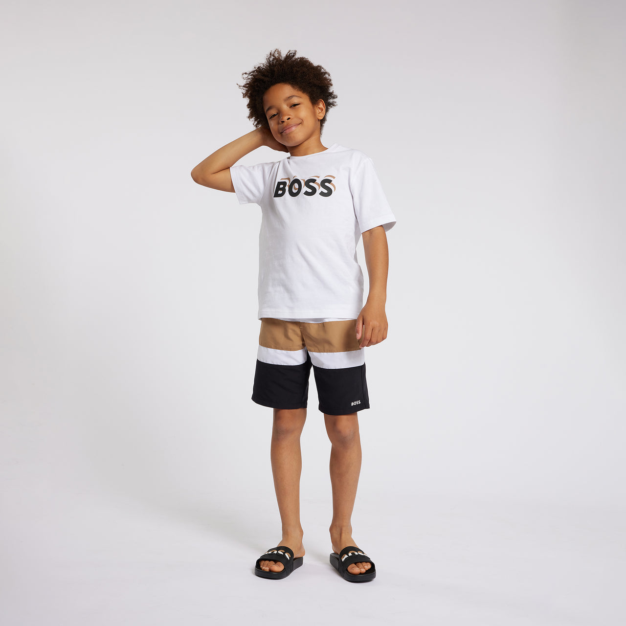 Playera para niño y adolescente blanca Boss