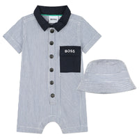 Thumbnail for Mameluco o pañalero, pijama con gorro para bebés azul Boss