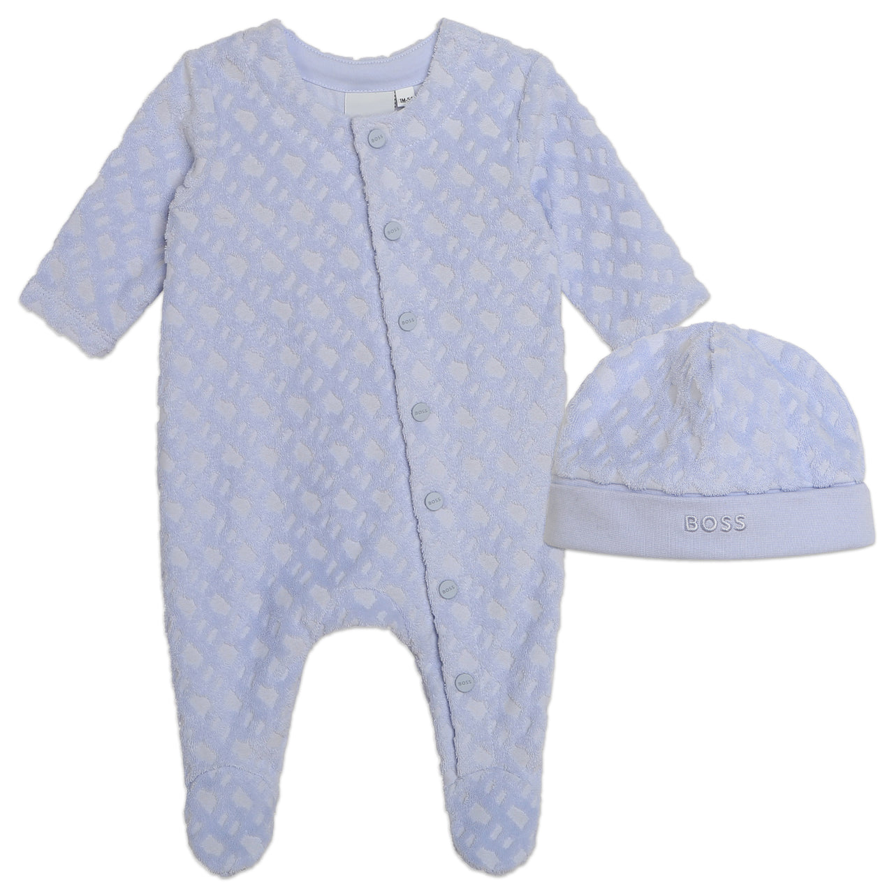 Mameluco pijama con gorro para bebés azul Boss