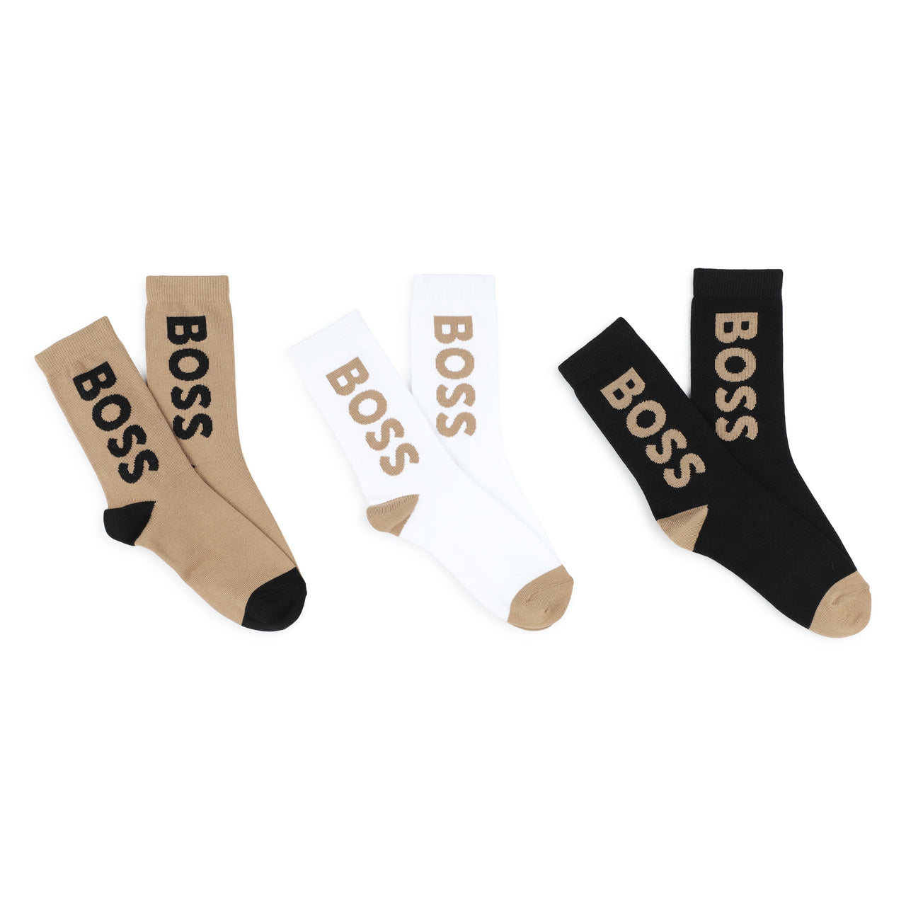 BOSS Set de 3 pares de Calcetines para niñoy adolescente blanco,cafŽ y negro