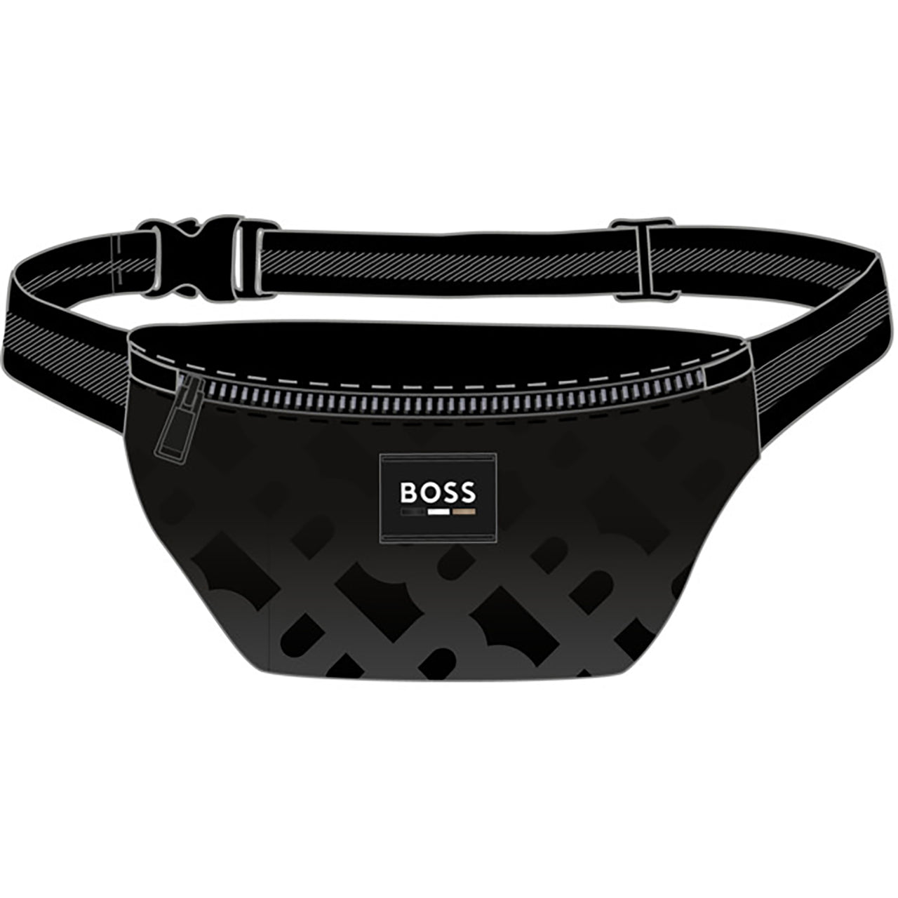BOSS Cangurera negra all over print logo al tono